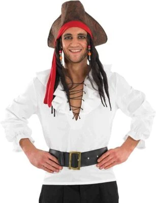 Camisa y cinturón pirata con volantes blancos para adultos para hombre mujer disfraz caribeño o medieval Foto 1 de 4