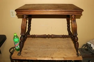 Antique 1906 Ornate Walnut Vanity Bench Table Claw & Ball Metal Glass Feet #2 - Picture 1 of 17
