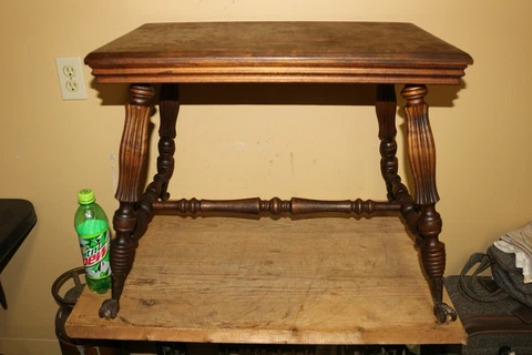 Antique 1906 Ornate Walnut Vanity Bench Table Claw & Ball Metal Glass Feet #2 Cover