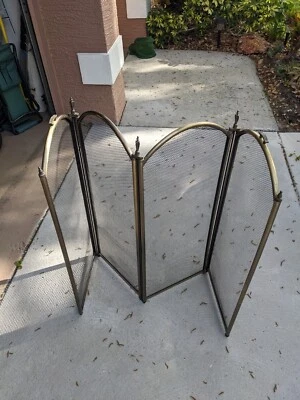 Pantalla Chimenea Plegable 4 Paneles De Colección - Latón Acabado Antiguo 48" x 29" Foto 1 de 4