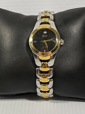Guess Two Tone Round Black Face Stainless Steel Band Watch 7 Inch - Image 1 of 4