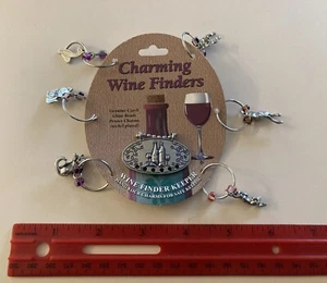 Charming Wine Finders: 6 Pewter Cats & Czech Beads Glass Markers 1 Bottle Keeper - Picture 1 of 11