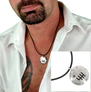Rochet Mens Pendant Necklace Stainless Steel Black Enamel Round 18" - Picture 1 of 5