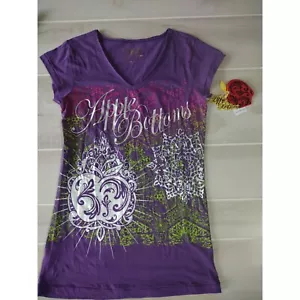 Apple Bottoms Purple V-Neck T-Shirt Women Small Graphic Print 100% Cotton Retro - Picture 1 of 3
