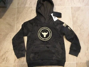 Nwt $60 Under Armour Project Rock Bull  Logo Camo Black Gray Hoodie yxs Youth Xs - Picture 1 of 4