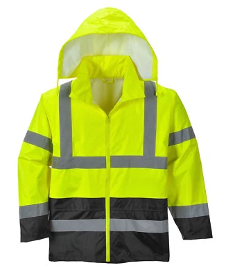Hi Vis Rain Jacket Reflective Tape Hood Waterproof ANSI, Reflective Coat, S-7XL - Image 1 of 3