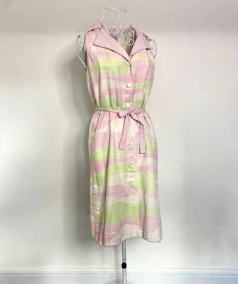 Vintage Andre Courreges Paris 1980s Linen Pink Multi Dress French 38 - Image 1 of 4