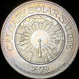 1979 Calgary Stampede Trade Dollar - Solar Salute - Horseshoe Privy Mark Toned - Picture 1 of 2