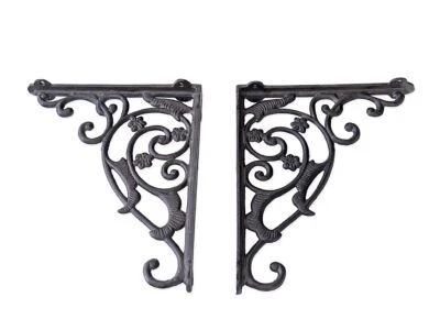 2 Regalwinkel Regalstützen Wandwinkel Antik Stil Gusseisen Bronze T: 21cm (6400) - Bild 1 von 4