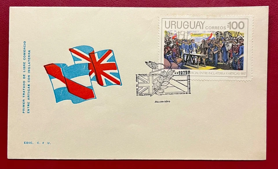 УРУГВАЙ * СПЕЦИАЛЬНАЯ ПОЧТОВАЯ МАРКА «ТОРГОВОЕ СОГЛАШЕНИЕ АНГЛИЯ-УРУГВАЙ» ОБЛОЖКА YVERT # 909 - Изображение 1 из 1