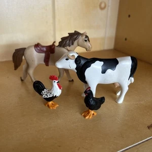 Playmobil Farm Animals Cow Horse Rooster Hen Lot Saddle - Picture 1 of 1