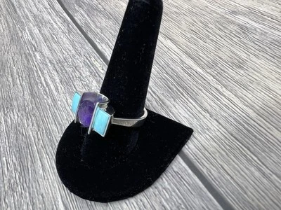 Anel Jay King prata esterlina ametista e turquesa tamanho 10 novo com etiquetas - Imagem 1 de 4