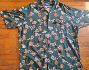 Vintage 90s Polo Ralph Lauren Esquire Man Hat All Over Print Button Camp Shirt XL - Bild 1 von 9