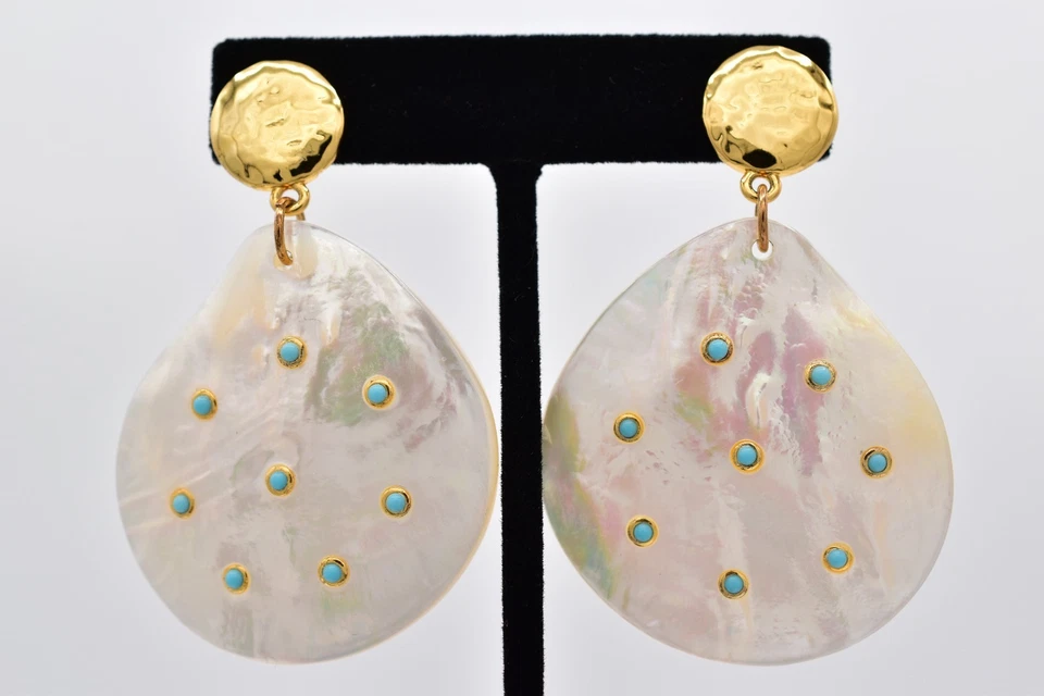 NIDO Joyería Madreperla Mini Turquesa Pendientes Colgantes Abulón Concha BinAI Foto 1 de 4