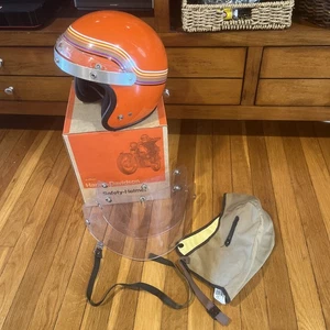 Vintage 1975 Harley Davidson AMF Model A Open Face Helmet WOriginal Box + Xtras - Foto 1 di 24