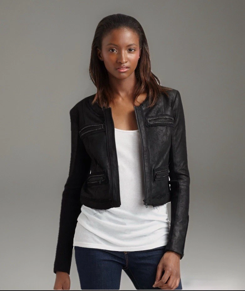 Veda Medium Leather Suede Jacket Upscale High End Medium Fringe  - Image 1 of 4