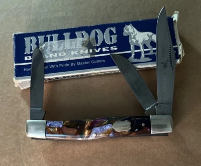 CUCHILLO DE COLECCIÓN 2000 BULLDOG MARCA PÚRPURA REMOLINO CELULOIDE STOCKMAN Foto 1 de 4