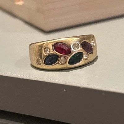 Anillo Vintage Oro 18k Piedras Preciosas Talla 5 Zafiro, Rubí, Amatista, Esmeralda Foto 1 de 4