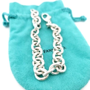 Bracciale Tiffany & Co. Argento Sterling Grosso Ovale 10mm Rolo Catena Link 8" - Foto 1 di 11