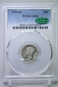 1916-D Mercury Dime 10C PCGS G04 Green CAC Key Date #9842 - Picture 1 of 4