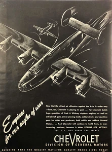 Chevrolet Engines for Our Eagles of War 1943 anuncio impreso vintage Segunda Guerra Mundial - Imagen 1 de 1