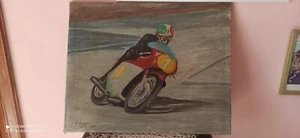 GIACOMO AGOSTINI SU MV AUGUSTA DIPINTO OLIO SU TELA, QUADRO 50X40 VINTAGE 1975 - Foto 1 di 9