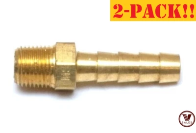 2-PACK! NEW!! 1/4"X1/4" Brass MALE NPT Barb Hose Straight Fitting 125-4B - Image 1 of 4