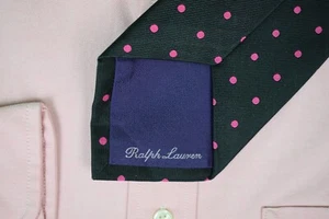 "Ralph Lauren Purple Label Hand Made Italian Silk Pink Dot/ Black Tie" - Picture 1 of 5