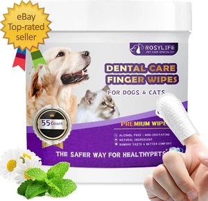 55 Counts PET Teeth Cleaning Wipes for Dogs & Cats,Dog Dental Wipes for Reducing - Picture 1 of 9