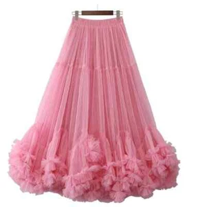 Mesh Fungus Lace Skirt Women Elastic Waist Double-deck Umbrella A-line Skirts - Picture 1 of 33