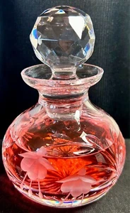 Vintage Stuart Crystal Perfume Bottle Clear Hand Cut Etched Glass W/ Topper - Picture 1 of 19