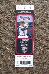 ATLANTA BRAVES VS TORONTO BLUE JAYS 15/03/2015 BOLETO COMPLETO ~ JUEGO DE EXHIBICIÓN - Imagen 1 de 1