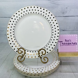 Grace's Teaware VARIETY GOLD DOTS Polka Dots &Trim Porcelain Dinner Plates Set 4 - Picture 1 of 19