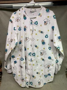 VINTAGE ECO SCRUBS LONG SLEEVE SCRUB TOP SIZE M EARTH FRIENDLY THEME - Picture 1 of 3
