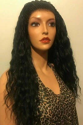 Peluca delantera de encaje ondulada larga negra azabache NBF de segunda mano con corona trenzada Foto 1 de 4