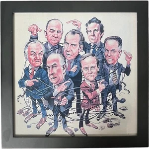 Watergate Breaks Wide Open por Jack Davis años 70 obra de arte impresión enmarcada litografía - Imagen 1 de 5