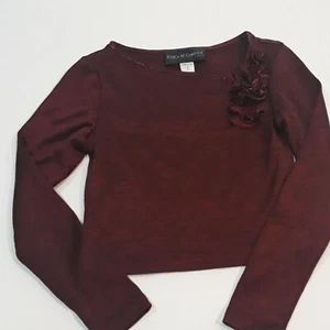 Blusa superior para niñas Jessica McClintock talla 7 borgoña con aplique de encaje - Imagen 1 de 7