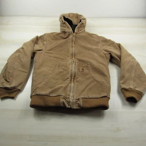Carhartt Jacket Boys Extra Large 14 16 Brown Duck Canvas Hooded Faded Zip YYJ130 - Picture 1 of 17