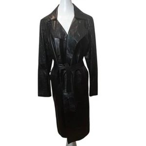 Vintage Di Vita Women's 12 Perforated Leather Full Length Jacket Waist Tie Black - Picture 1 of 12