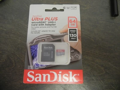 SanDisk Ultra Plus 64GB 130MB/s Micro SD Memory Card SDXC UHS-I w/ Adapter NEW - Image 1 of 4