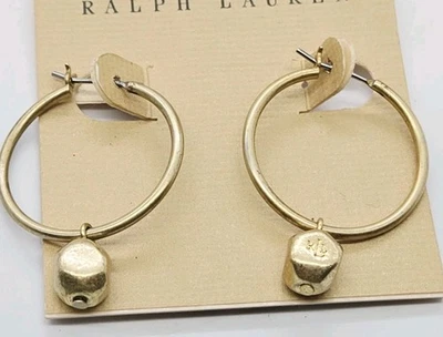 Lauren Ralph Lauren 金块环状耳环标志圆形穿孔全新 1.25 英寸 — 第 1/4 张图片