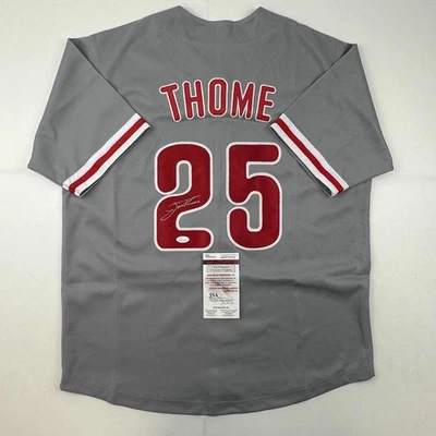 Autographed/Signed Jim Thome Philadelphia Grey Baseball Jersey JSA COA - Image 1 of 4