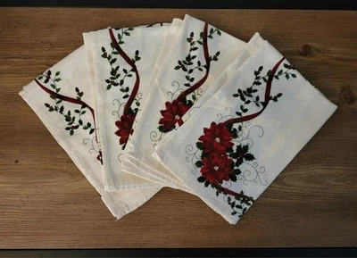 Juego de 4 servilletas de cena acebo y bayas flores de pascua marfil 18" cuadrado Foto 1 de 4