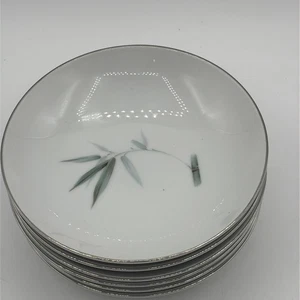 Fine China Three Crown Royal Bamboo Platinum Bowls Made In Japan, 6 Fruit Bowls - Picture 1 of 4