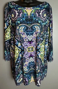 Tunica donna Chico’s blu e viola paisley taglia 2 business casual - Foto 1 di 6