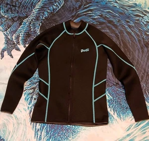 Goldfin Women's Wetsuit Top, 2mm, Black, Size L Black w/ Blue Striping - Picture 1 of 8