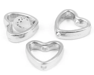 50 SILVER TONE OPEN HEART BEAD FRAME~12mm~Fit 6mm Bead. Bracelet Earrings (75J) - Picture 1 of 6
