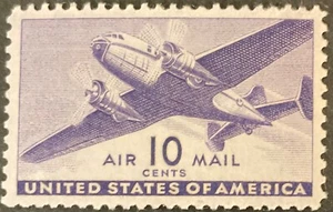 1941 10c Transport Plane Airmail Single, Scott #C27, MNH, VF, minor gum dist. - Picture 1 of 2