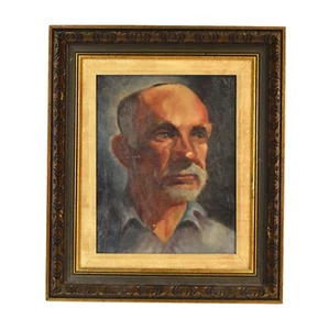 Vintage Oil Painting Portrait of Bald Man with Gray Goatee - Picture 1 of 7
