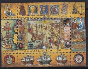 Jugoslavia 1992 Yvert S/S 40 Europa CEPT Colon Navi MNH VF - Foto 1 di 1